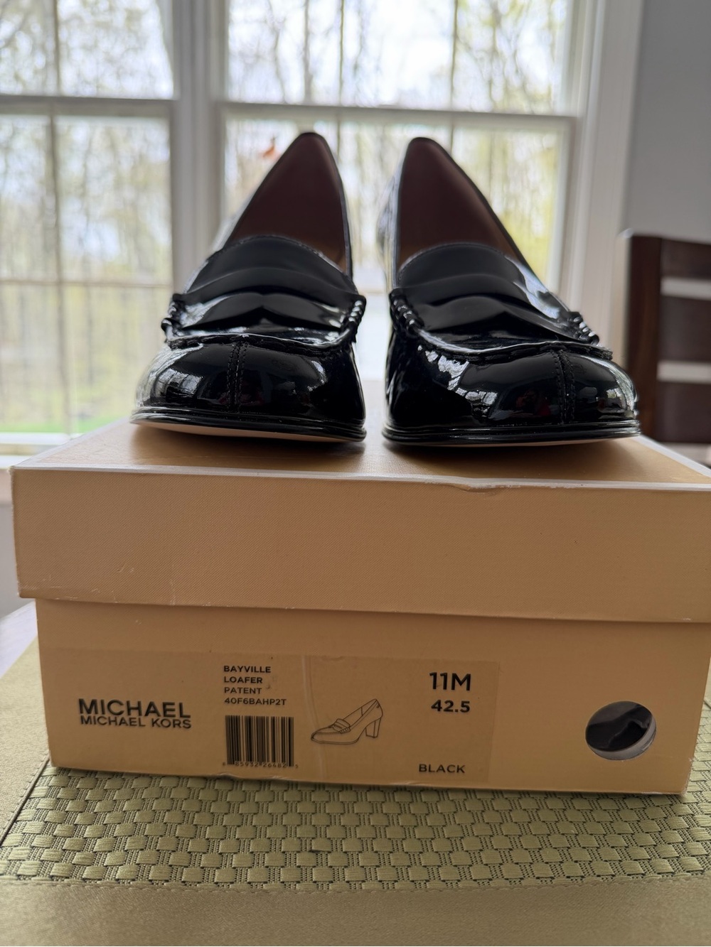 New Michael Kors Black Patent Bayville Loafers Heels size 11